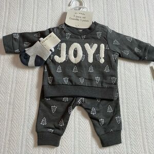 PL BABY Boy 3 Piece JOY Embroidered Long Sleeve Top Set